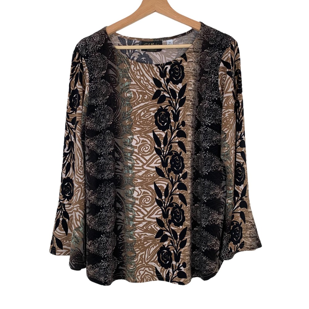 Vintage 90s Bob Mackie Floral Bell Sleeve Blouse M Grunge Indie Rocker